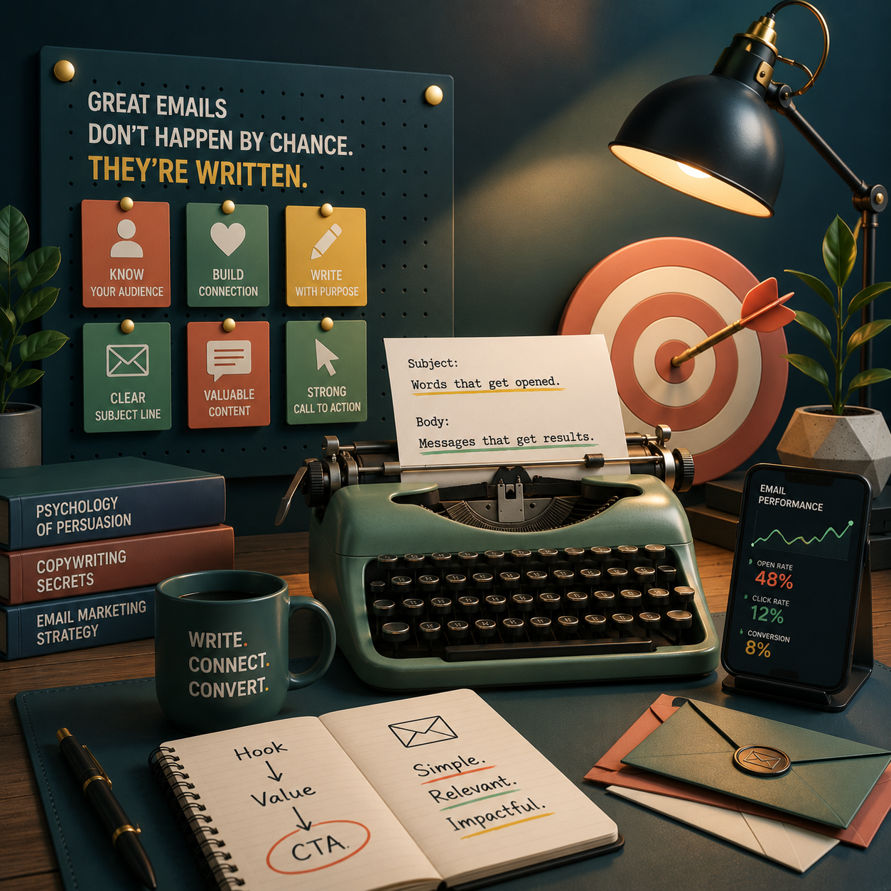 Email copywriting process focused on clarity, structure and persuasive messaging