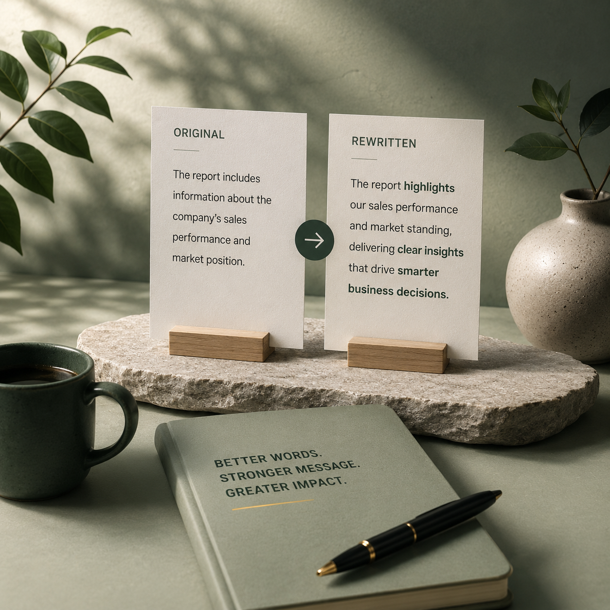 Original and rewritten content comparison focused on clarity and impact