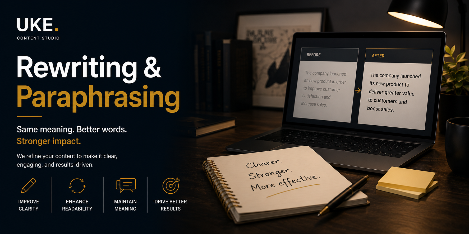 Rewriting and paraphrasing content for stronger clarity, flow and impact