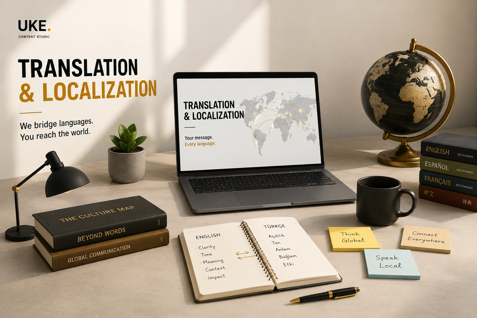 Translation and localization workspace focused on global language and cultural adaptation