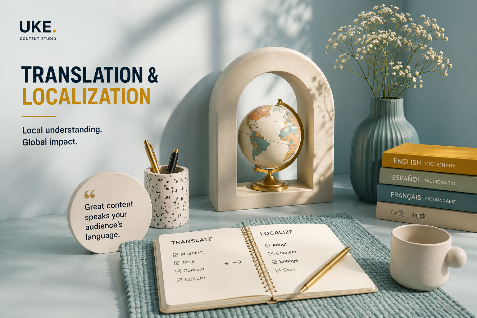 Global communication concept showing language, culture and audience connection